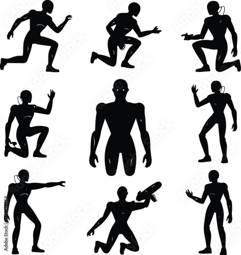 AI Robot Silhouette Icon Vector Collection Futuristic Robot and Android Silhouette Set
