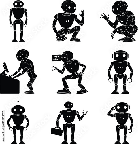 AI Robot Silhouette Icon Vector Collection Futuristic Robot and Android Silhouette Set