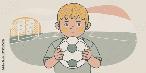Child Holding Soccer Ball Outdoors