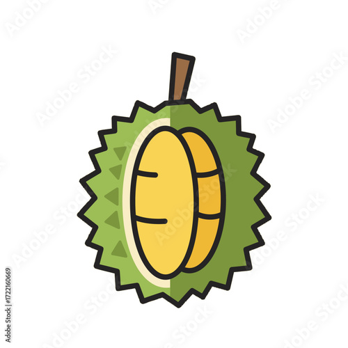 Durian Fruit Vector Simple Style Tropical Fruit Spiky Exterior Sweet Taste