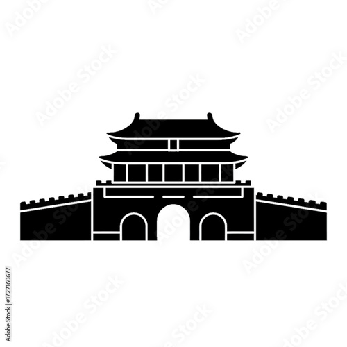 Traditional chinese gate vector silhouette asian architecture ancient landmark travel destination