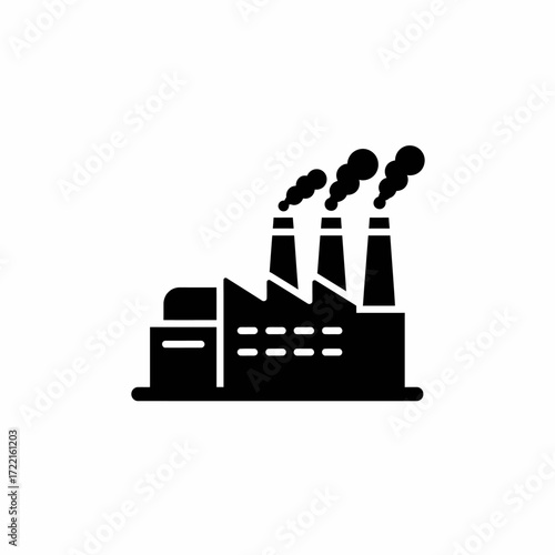 Factory Silhouette Black and white industrial plant with smoke stacks pollution concept