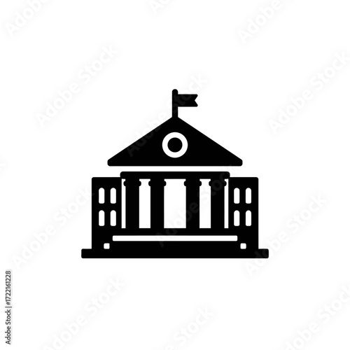 Courthouse Building Silhouette Black and white simple style Government architecture Justice symbol