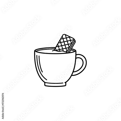 Simple cup with wafer biscuit on top in minimalist style  