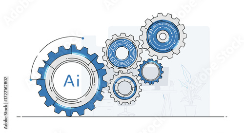 Ai artificial intelligence machine learning deep learning neural network gears cogwheel technology concept
