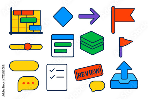 Isometric Project Icons. Isometric vector illustration set Project timeline: Gantt chart bars, milestone diamond, dependency arrow