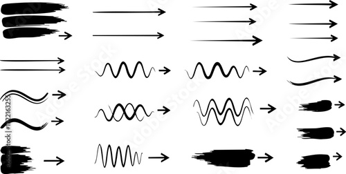 Abstract black brush strokes with upper stripe on white background art