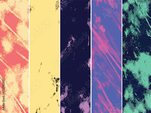 Retro Punk Poster Texture Set – Graffiti Street Art, Comic Gradient, Grunge Folded Paper & Halftone Backgrounds