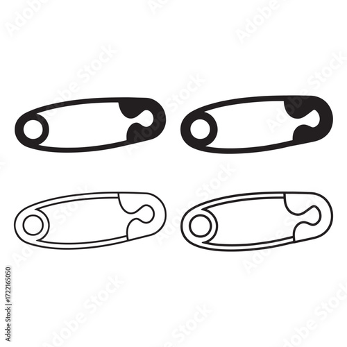 Safety pin icon set silhouette outline vector design