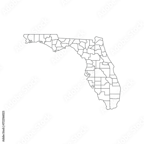 Florida map. Simple outline Florida map with counties. Vector template isolated.
