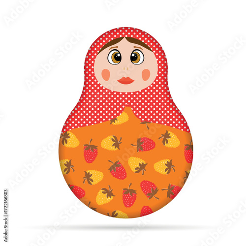 Russian Matryoshka. Traditional Russian folklore dolls with big eyes and lips. Babushka doll with hohloma, traditional painted floral pattern. Hand drawn vector illustration.