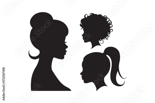Silhouettes of black women and girls with diverse hairstyles
