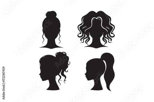 Silhouettes of diverse hairstyles and hair textures