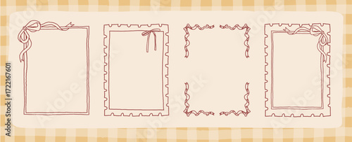4 Autumn whimsy frames set, hand drawn line art style. Whimsical fall aesthetic border design. Cozy cottagecore autumn frame decor, vector