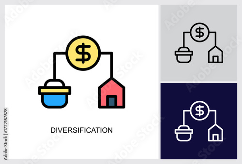 Diversification icon Multi Style Vector Illustration 