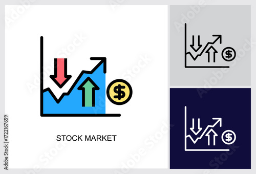 Stock Market icon Multi Style Vector Illustration 