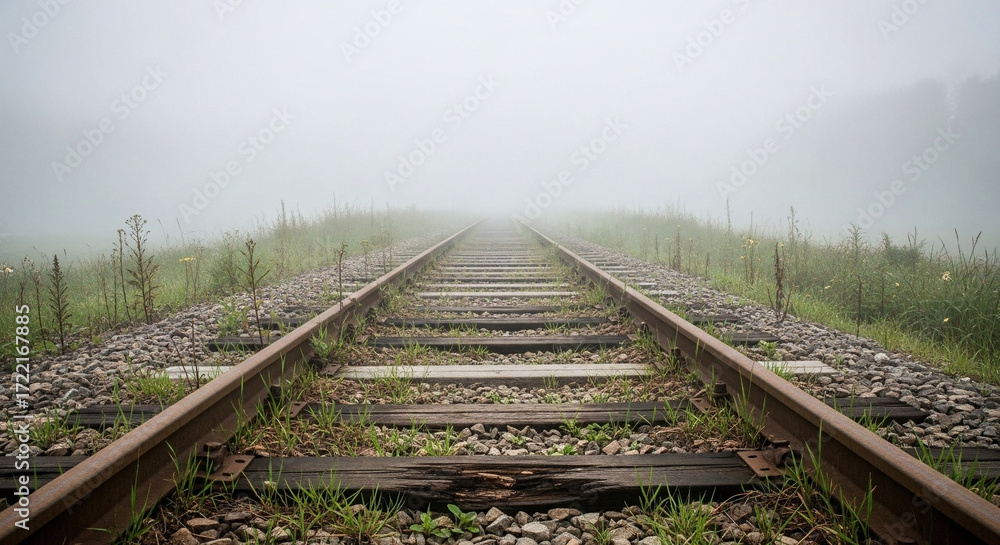 Fototapeta premium Misty Rails Vanishing into the Fog A Journey into the Unknown