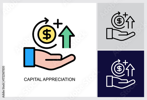 Capital Appreciation icon Multi Style Vector Illustration 