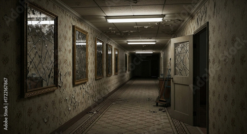 Wallpaper Mural Unsettling_hallway with aged mirrors in a mysterious and atmospheric setting Torontodigital.ca