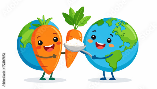 Earth and Carrot Sharing a Meal Promoting Healthy Eating and Sustainable Living Together