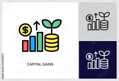 Capital Gains icon Multi Style Vector Illustration 