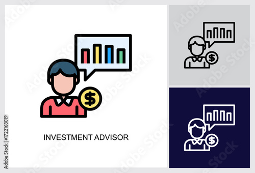 Investment Advisor icon Multi Style Vector Illustration 
