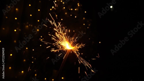 Christmas sparklers candle burns in Christmas tree background. Celebration, Success, New Years Concept.