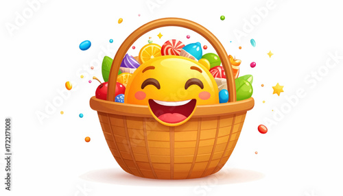 Happy Smiley Face in a Basket of Sweets Delightful Illustration