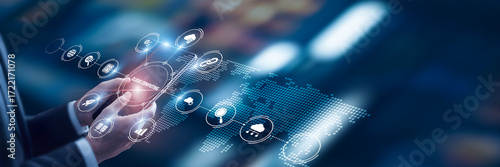 Canvastavla Businessman analysis of data Cloud Computing technological and scalable infrastructure services, distributed data management systems, enterprise virtualization platforms, hybrid cloud integration