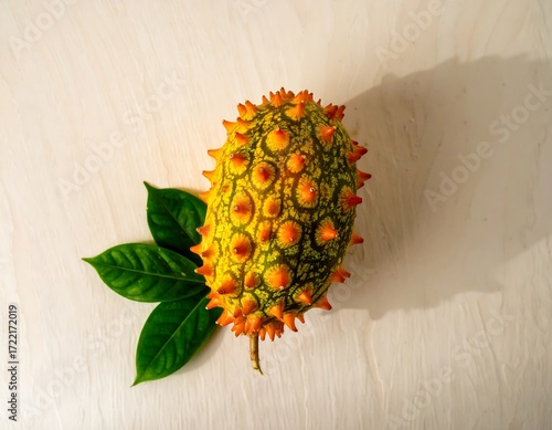 Spiky fruit on light wood