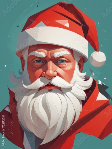 Santa Claus portrait in red suit and hat illustration