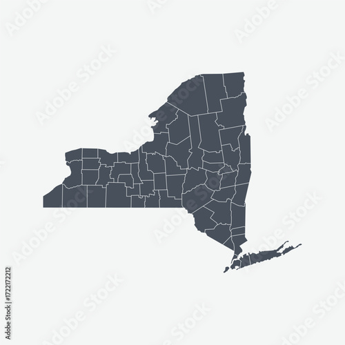 New York map. Dark blue silhouette New York map with counties. Vector illustration isolated.