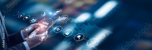 Fotografie Businessman analysis of data Global Business technological and cross-border trad