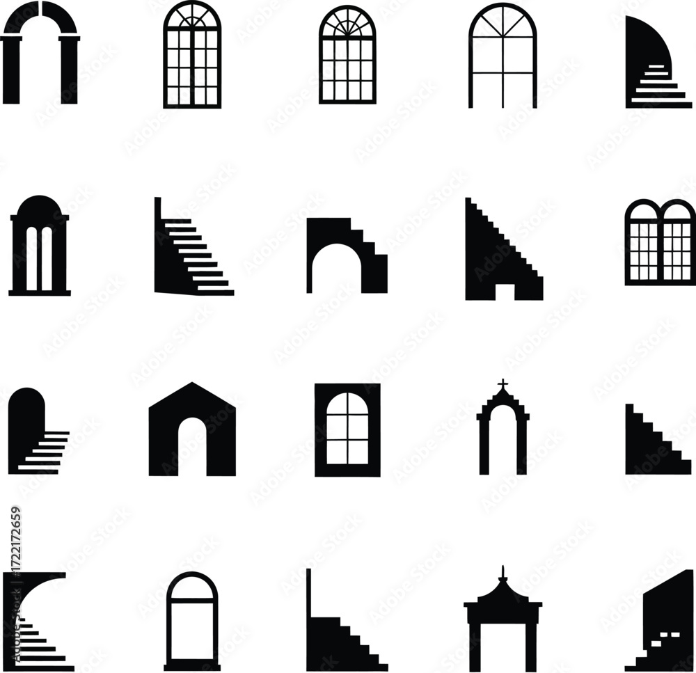 Fototapeta premium Professional Architecture Vector Icons, Clean Minimalist Building Symbols for Construction, Real Estate, Urban Development, and Graphic Design Projects