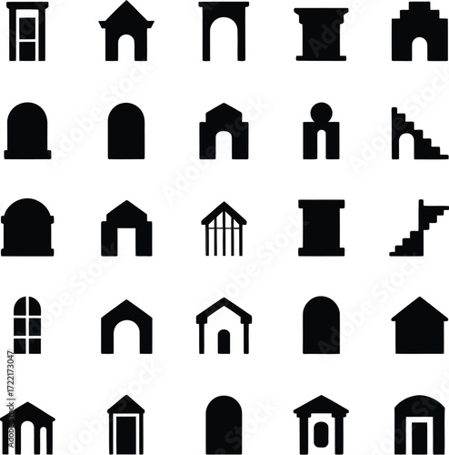 architecture icons, building symbols, vector icons, construction icons, real estate, urban planning, minimalist design, premium vector, clean symbols, vector pack, high quality, modern icons, building