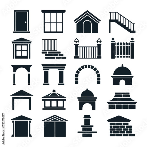 Minimalist Architecture Icons, Clean Vector Building Symbols for Construction, Real Estate, Urban Planning, High-Quality Design for Professional Projects