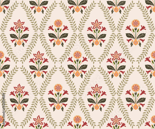 Vector Hand drawn colourful geometric flowers Motifs African boho paisley, seamless patterns with floral for fabric Ethnic Indian Pattern, textiles, clothing, wrapping paper, backdrop, banner.
