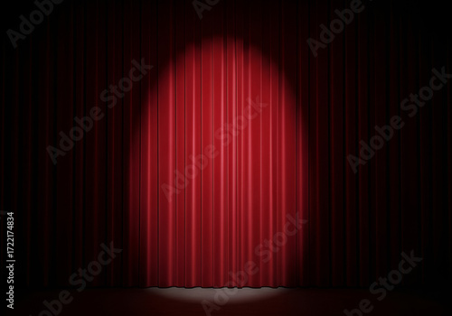 Elegant red curtain stage podium for product launch and presentation excellence