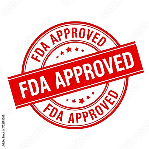 Red circular stamp indicating fda approval isolated on transparent background