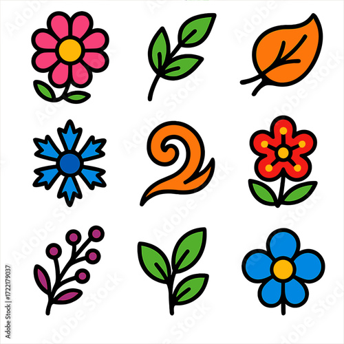 Seasonal Floral Icons. Flat vector icons of seasonal black floral styles: spring bloom outline, summer leafy curve, autumn dry