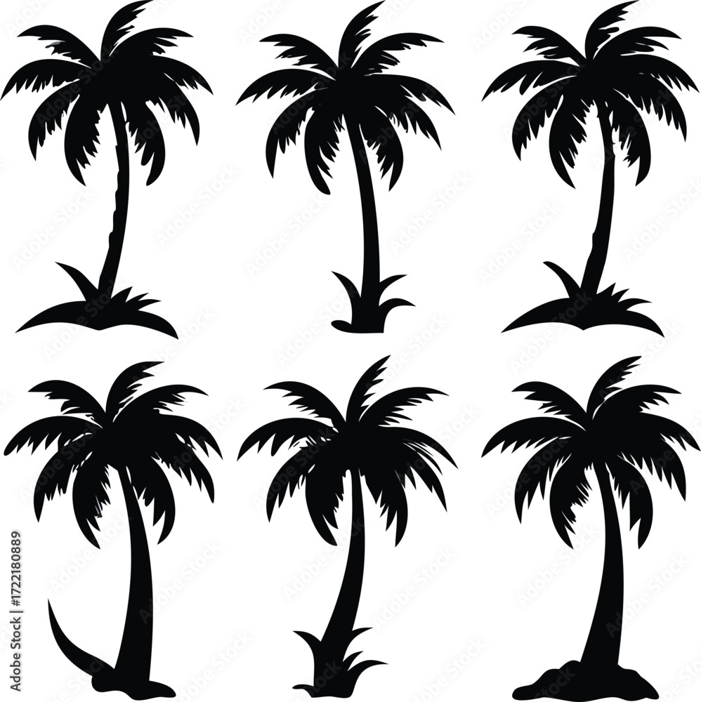 Obraz premium Six Silhouette Palm Trees Depicted in an Artistic and Minimalist Style