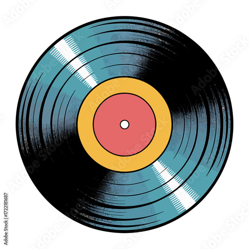 Stylized illustration of a vintage vinyl record for advertising