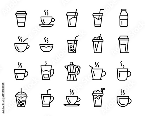 Set of 20 minimalist line art coffee illustrations
