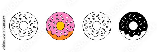 Minimalist illustration of four delicious donuts in rgb color