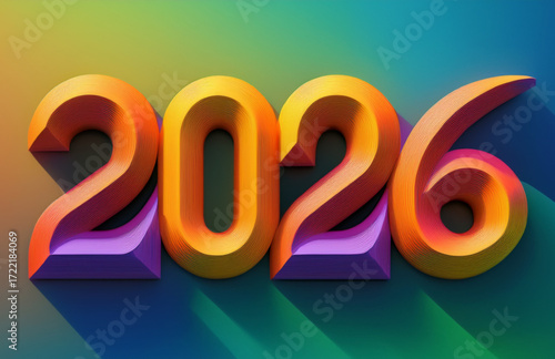 Colorful 3D 2026 Typography on Gradient Background