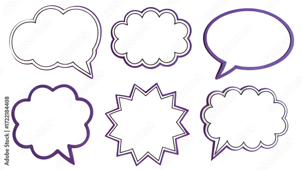 Fototapeta premium Collection of hand drawn speech bubbles and thought bubbles isolated on black isolated on transparent background