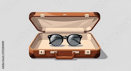 Vintage Suitcase Open Revealing Sunglasses