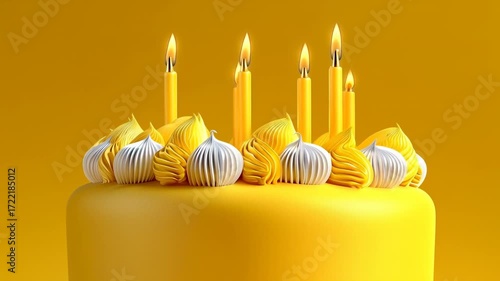 Bright Yellow Birthday Cake with Candles