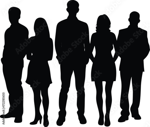 Silhouette of Five People Standing Together in a Group Setting