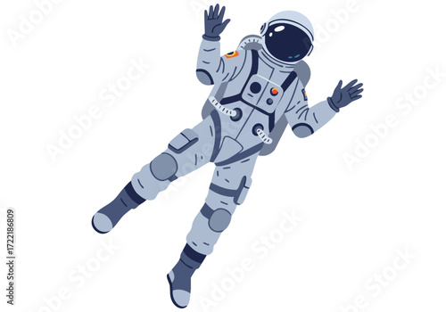 Astronaut floats in space, arms outstretched, against a dark backdrop. A modern, stylized illustration evokes a sense of wonder and exploration. Perfect for tech, space, and innovation themes.
